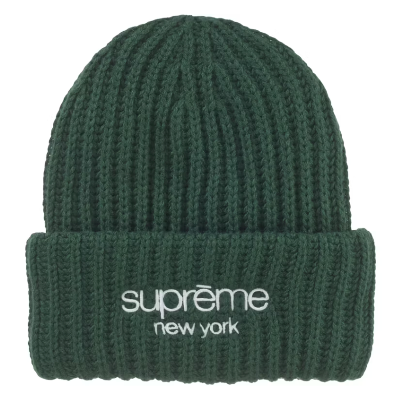 Supreme Classic Logo Chunky Ribbed Beanie (FW24) Dark Green