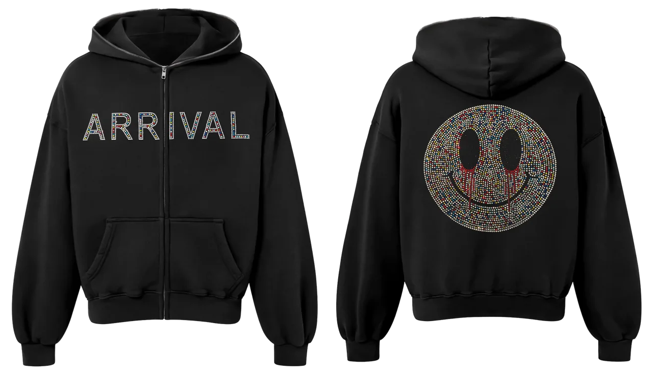 Arrival Worldwide Full Zip Rhinestone Smiley Black