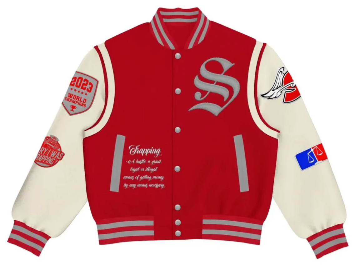 Sorry I Was Trapping Red & Grey Varsity Jacket