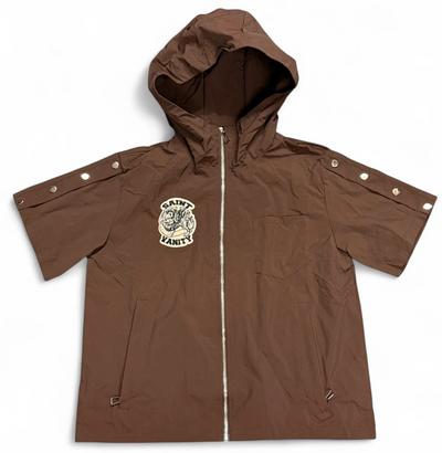 Saint Vanity Nylon Button Zip Up Tee & Shorts Set Brown (Detachable Hood)