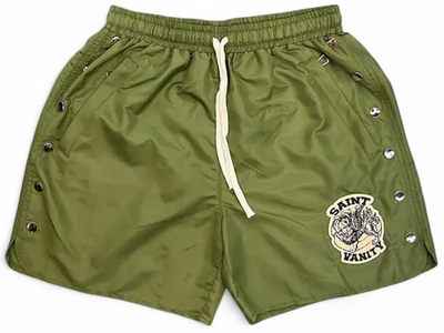 Saint Vanity Nylon Button Zip Up Tee & Shorts Set Green