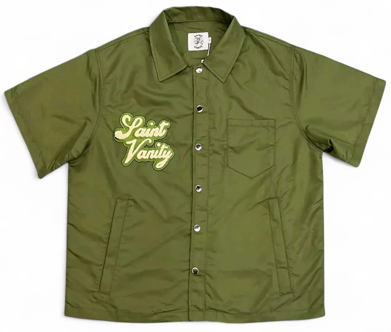 Saint Vanity Nylon Button Zip Up Tee & Shorts Set Green