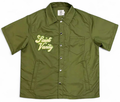 Saint Vanity Nylon Button Zip Up Tee & Shorts Set Green