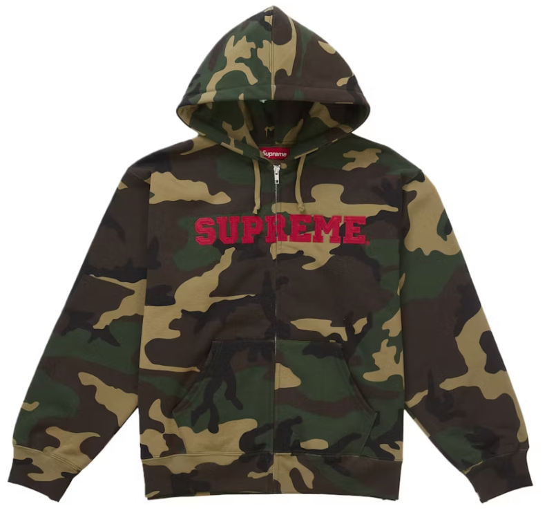Supreme Collegiate Applique Zip Up Hooded Sweatshirt Woodland Camo