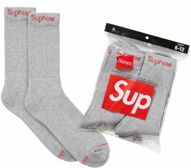 Supreme Hanes Crew Socks Heather Grey (4 Pack)