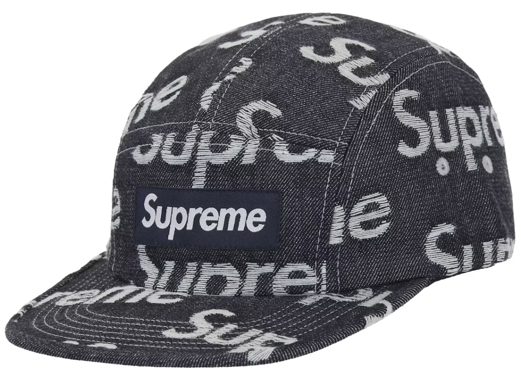 Supreme Jacquard Logos Denim Camp Cap Rigid Indigo