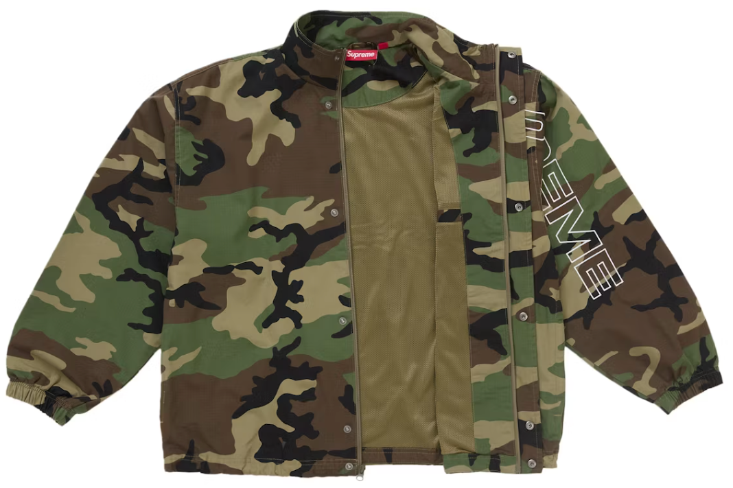 Supreme Spellout Embroidered Ripstop Track Jacket Woodland Camo